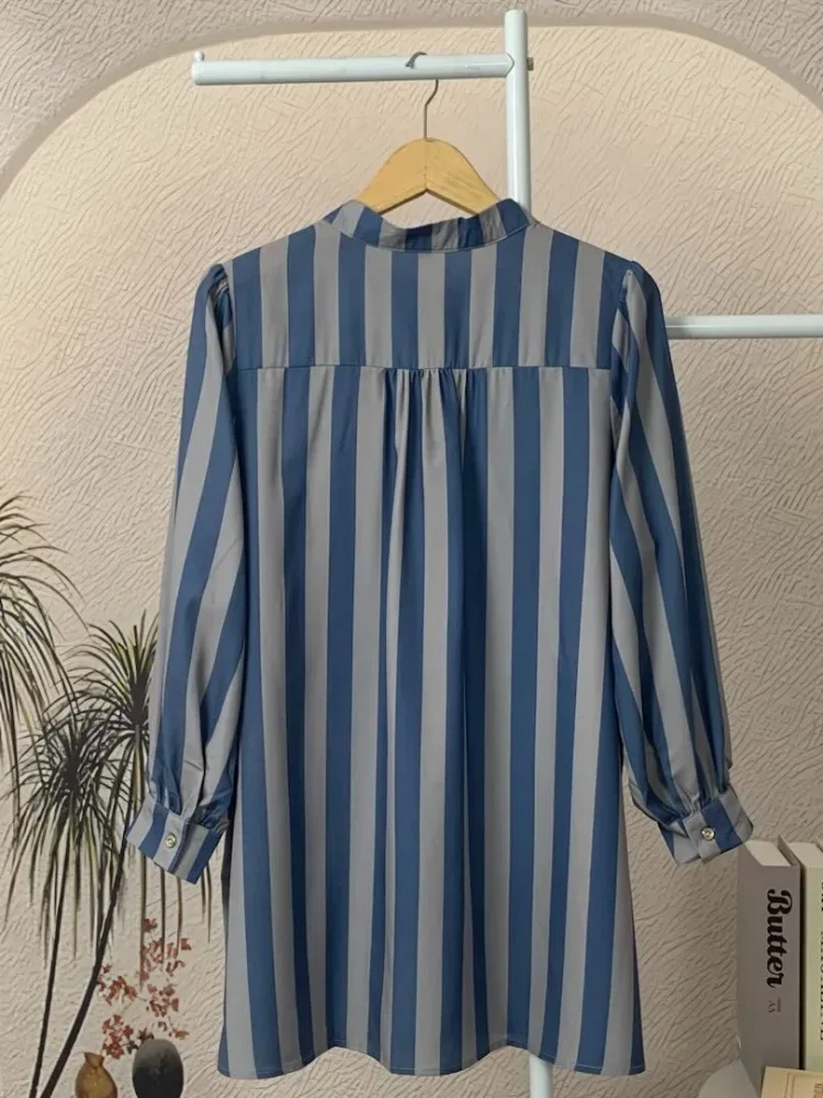 ASAYA Atasan kemeja lengan panjang  elegan longgar kasual cetak