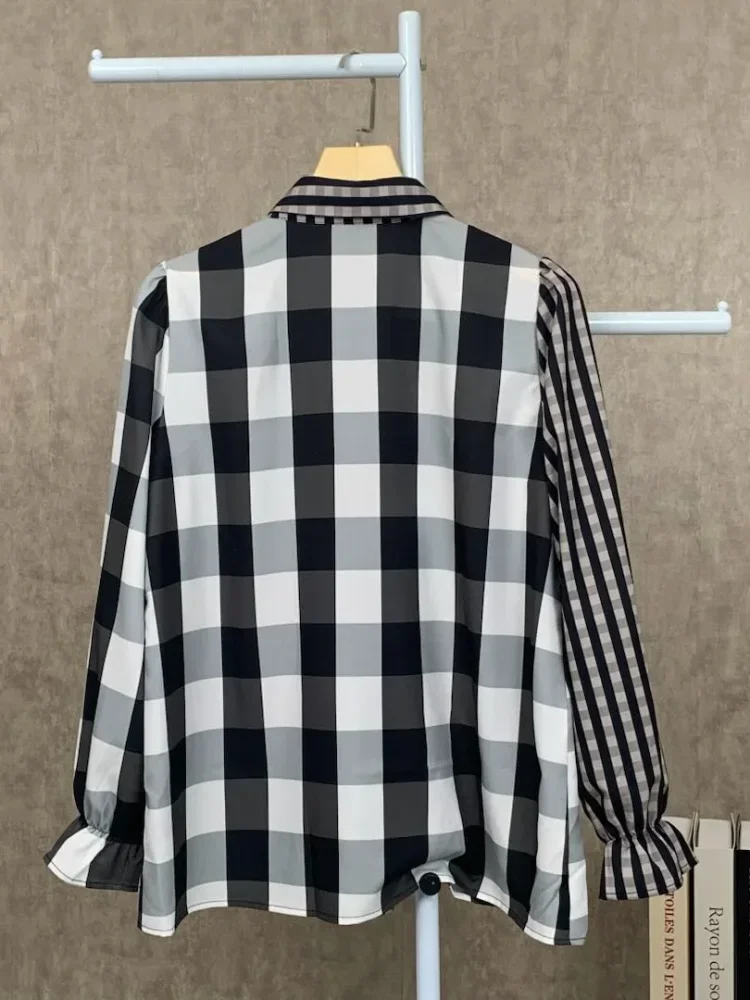 ASAYA Kemeja kasual modis motif garis-garis gaya korea