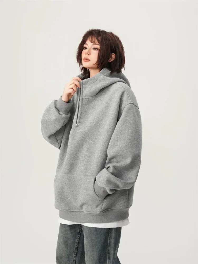 CHICMORE Atasan jaket gaya korean dengan kerah hoodie model baru berlengan panjang dan variasi saku
