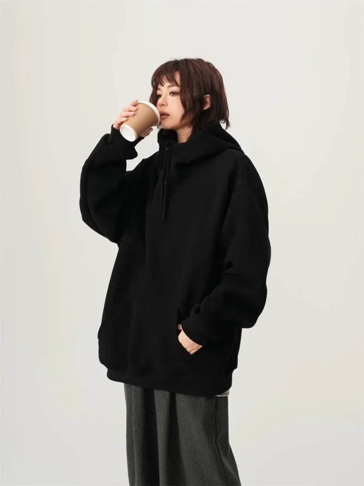 CHICMORE Atasan jaket gaya korean dengan kerah hoodie model baru berlengan panjang dan variasi saku
