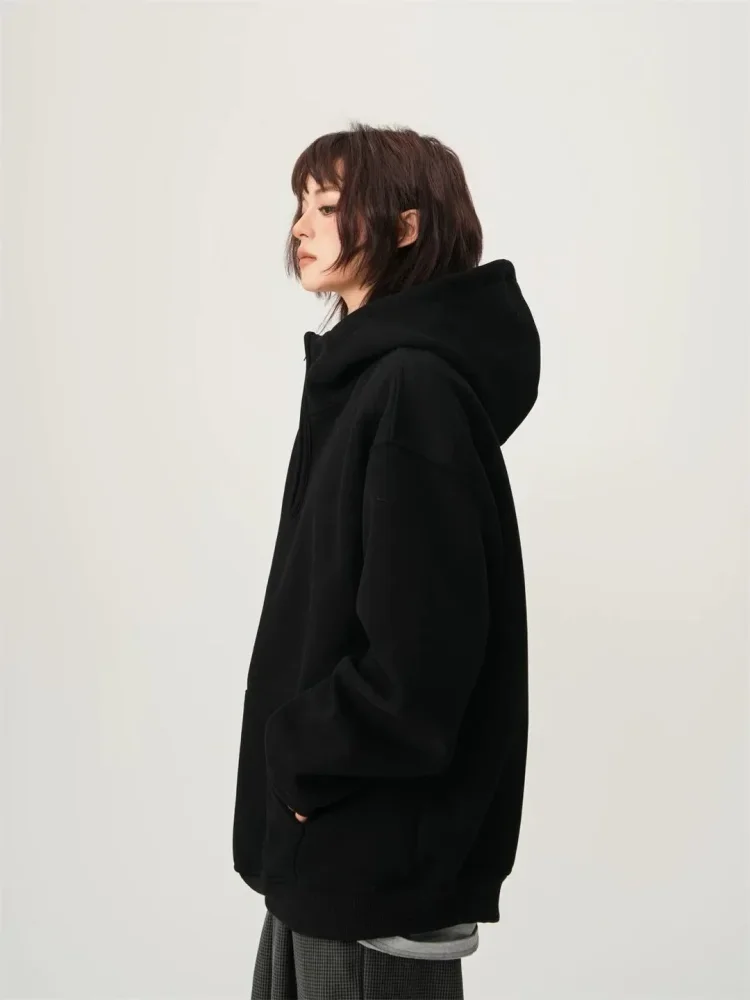 CHICMORE Atasan jaket gaya korean dengan kerah hoodie model baru berlengan panjang dan variasi saku