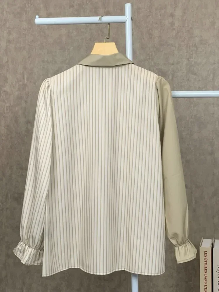 ASAYA Kemeja kasual modis motif garis-garis gaya korea