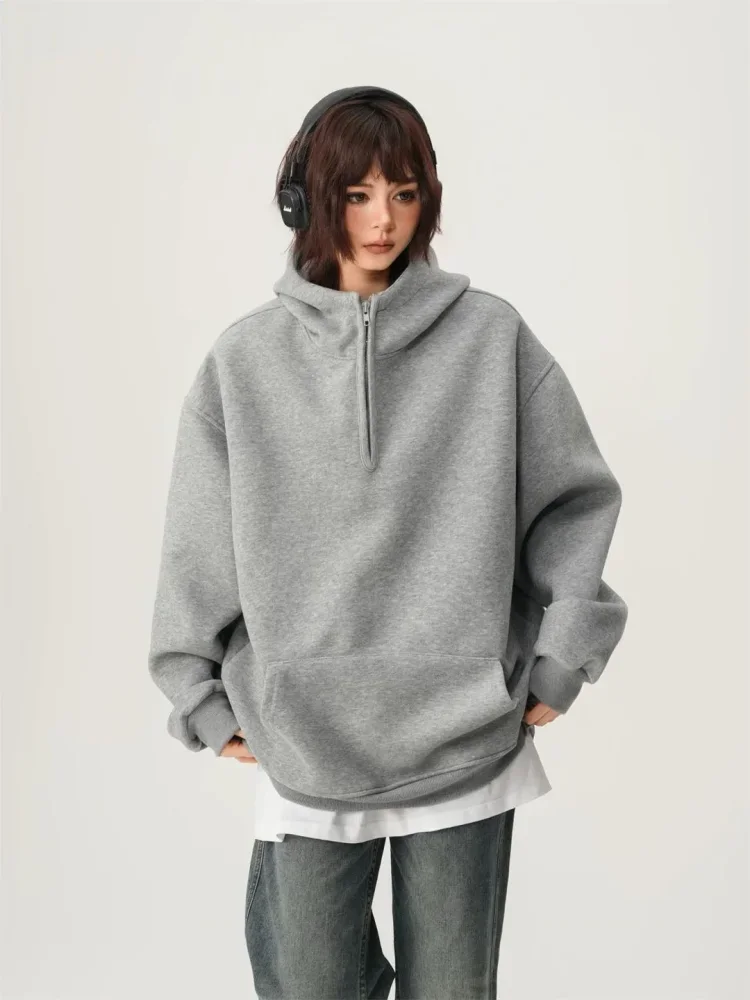 CHICMORE Atasan jaket gaya korean dengan kerah hoodie model baru berlengan panjang dan variasi saku