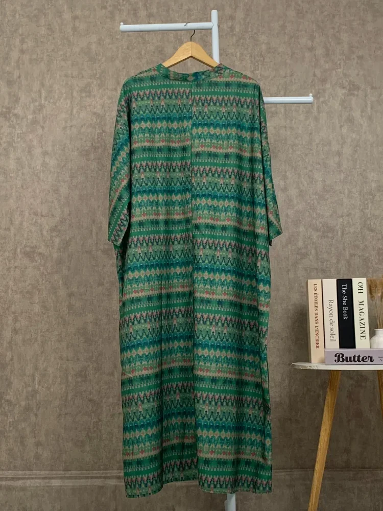[DISKON KILAT]ASAYA Gaun panjang longgar kasual tipis bermotif dengan desain mode elegan