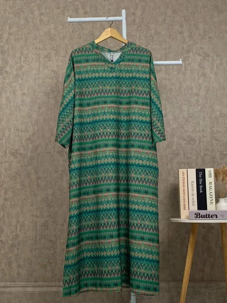 [DISKON KILAT]ASAYA Gaun panjang longgar kasual tipis bermotif dengan desain mode elegan