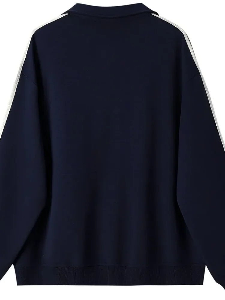 CHICMORE Atasan jaket bergaris kasual sporty retro ritsleting untuk wanita