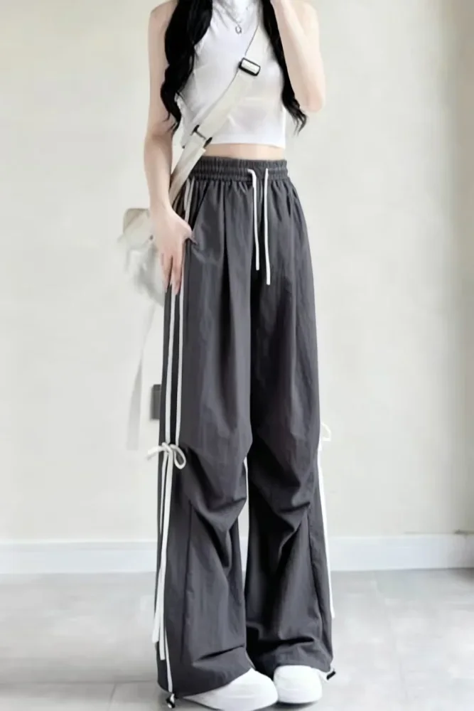 [READY STOCK]CHICMORE Celana kerajinan amerika musim gugur wanita baru pinggang tinggi longgar vertikal celana kaki lebar