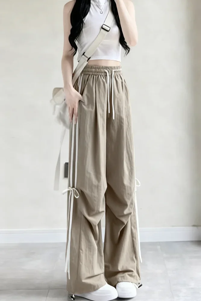 [READY STOCK]CHICMORE Celana kerajinan amerika musim gugur wanita baru pinggang tinggi longgar vertikal celana kaki lebar