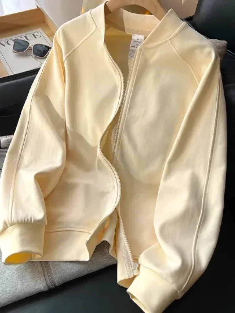 CHICMORE Atasan sweter lengan panjang dengan zipper gaya kasual untuk wanita