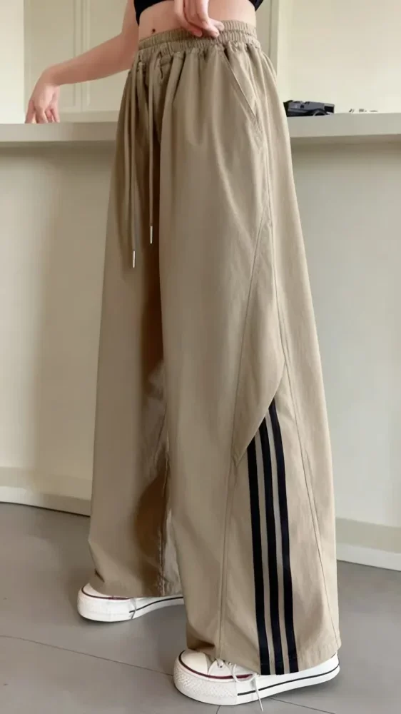 [DISKON KILAT]CHICMORE Buket kaki striped celana santai musim panas tipis versi korea baju pendek fashion celana olahraga kering cepat