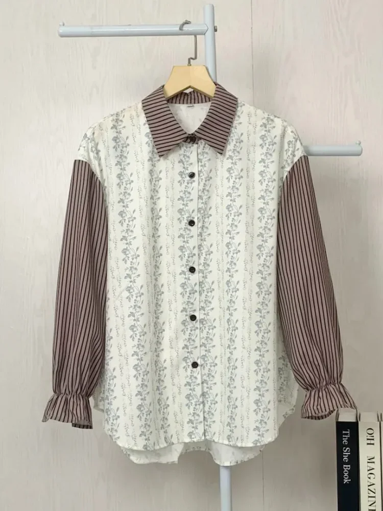 [READY STOCK]ASAYA Kemeja kasual tambal sulam motif bunga bergaris