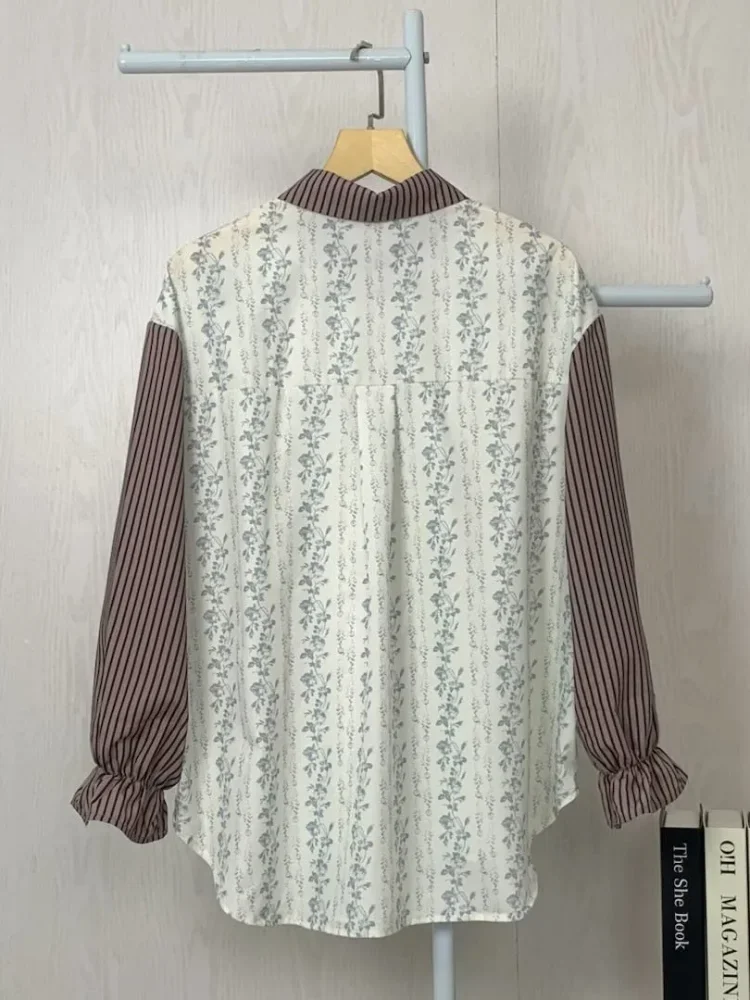[READY STOCK]ASAYA Kemeja kasual tambal sulam motif bunga bergaris