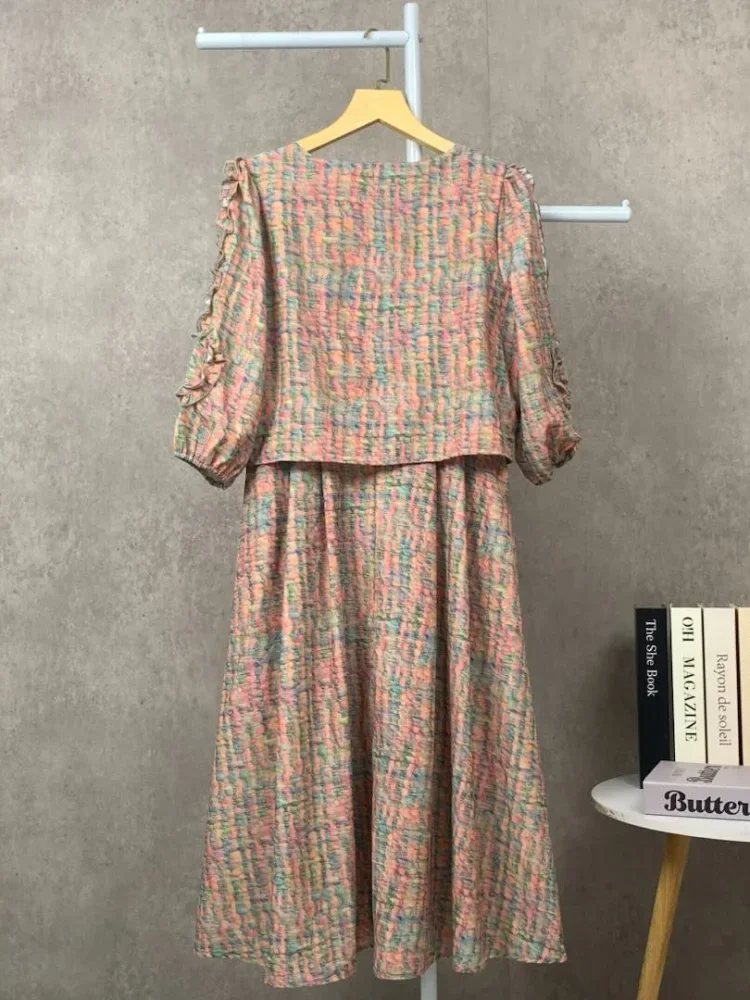 [DISKON KILAT]FADFAD Gaun wanita dua potong palsu rok panjang sedang bermotif gaya kasual