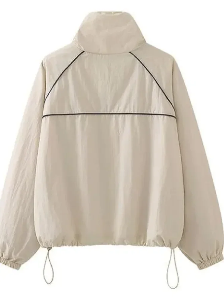 CHICMORE Atasan jaket pendek sporty kasual lengan panjang untuk wanita lembut longgar unik gaya casual elegant