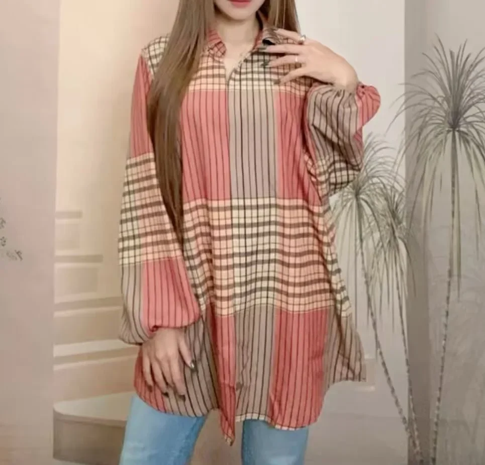 ASAYA Atasan gaya retro kerah v model longgar motif cetak untuk wanita