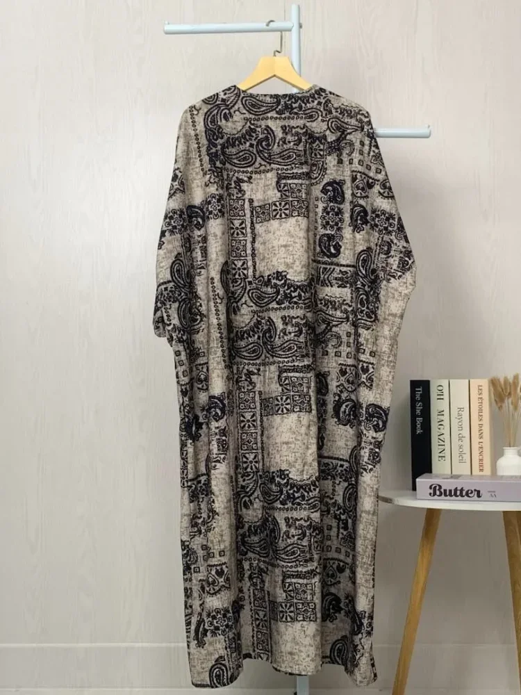 [DISKON KILAT]ASAYA Gaun panjang longgar kasual tipis bermotif dengan desain mode elegan