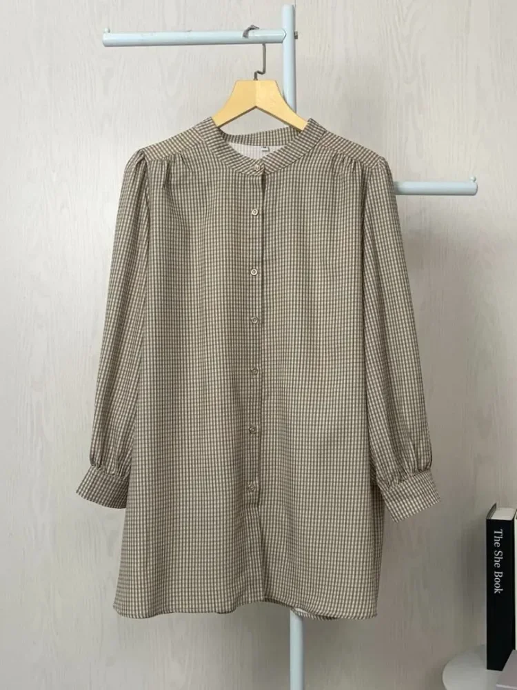 ASAYA Atasan kemeja lengan panjang  elegan longgar kasual cetak
