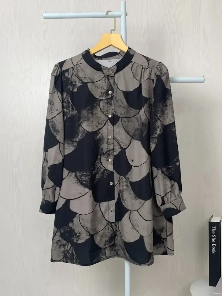 [DISKON KILAT]ASAYA Atasan kemeja lengan panjang  elegan longgar kasual cetak