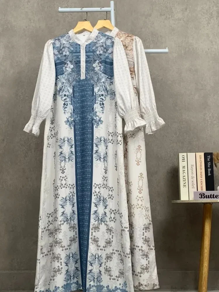 ASAYA Gaun elegan dengan motif posisi mode lengan panjang
