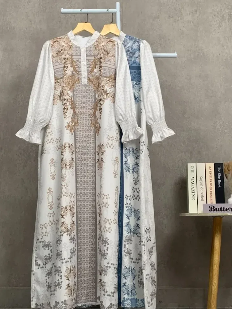 ASAYA Gaun elegan dengan motif posisi mode lengan panjang
