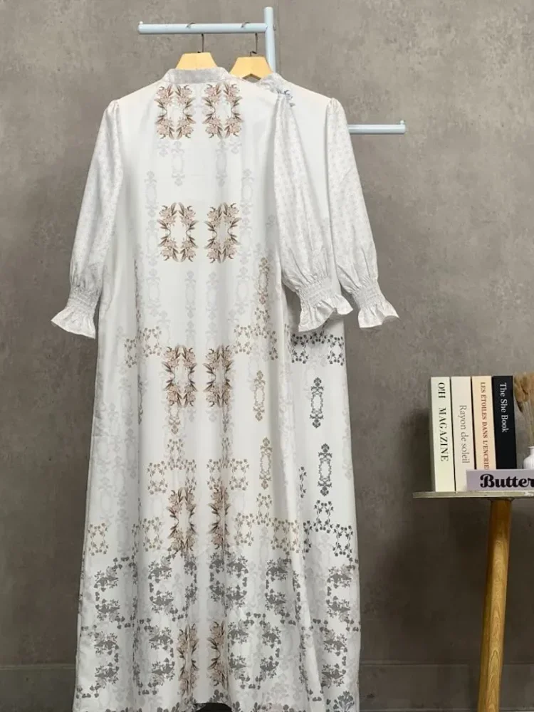 ASAYA Gaun elegan dengan motif posisi mode lengan panjang