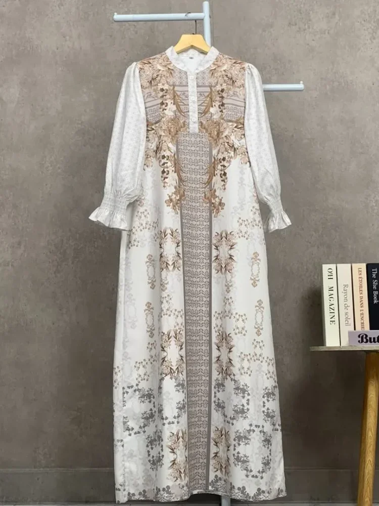 ASAYA Gaun elegan dengan motif posisi mode lengan panjang