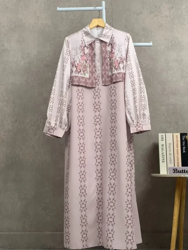 [DISKON KILAT]ASAYA Gaun elegan dengan motif posisi mode lengan panjang