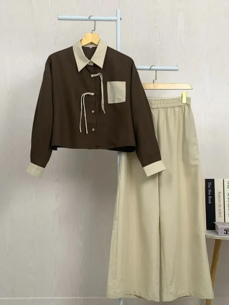 [READY STOCK]ASAYA Set dua potong atasan dan celana longgar yang modis dan sederhana untuk wanita