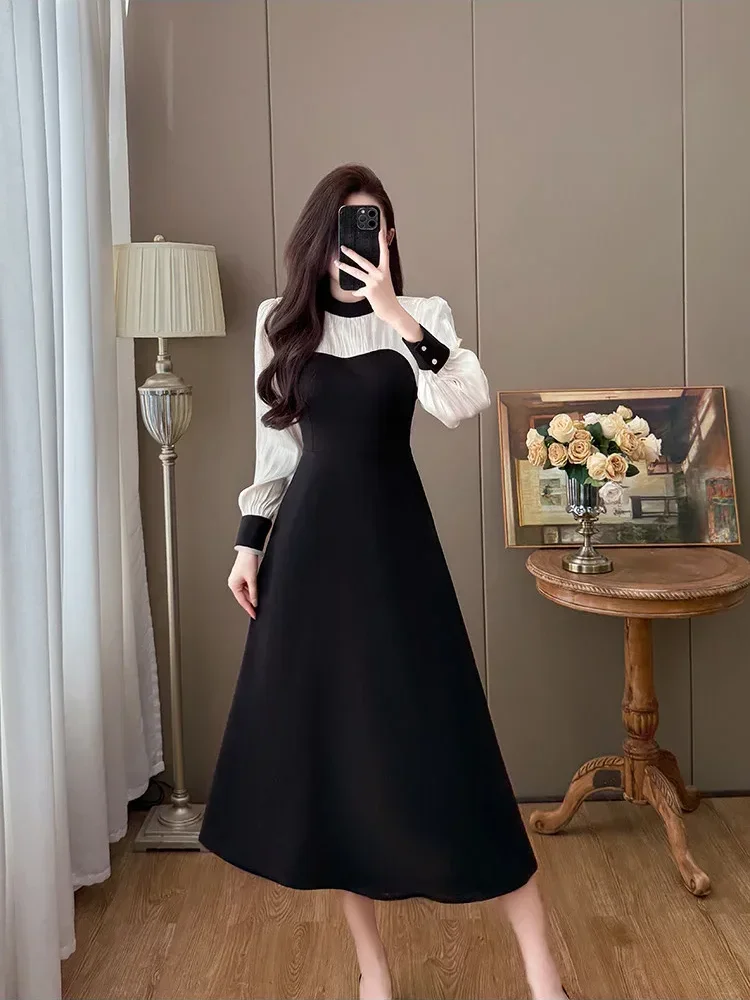 [DISKON KILAT]CHICMORE Gaun wanita desain kontras warna gaya kasual elegan