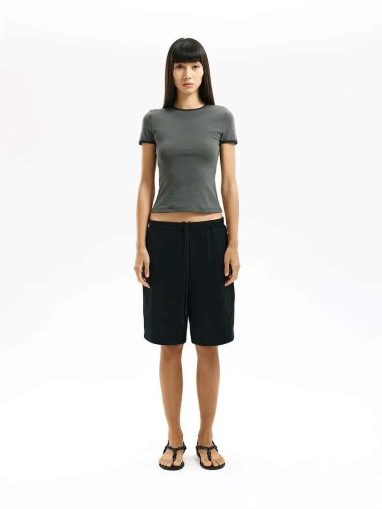 CHICMORE Kaos wanita berbahan katun campuran lembut dengan desain color block gaya kasual