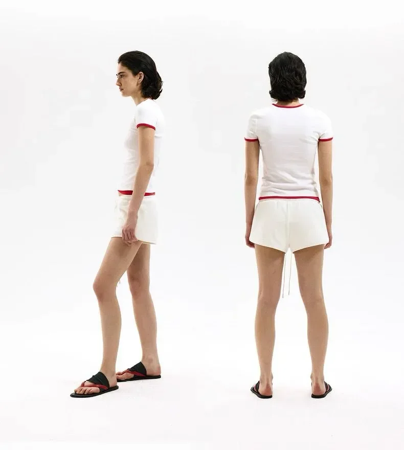 CHICMORE Kaos wanita berbahan katun campuran lembut dengan desain color block gaya kasual