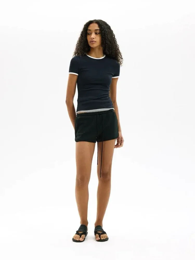CHICMORE Kaos wanita berbahan katun campuran lembut dengan desain color block gaya kasual