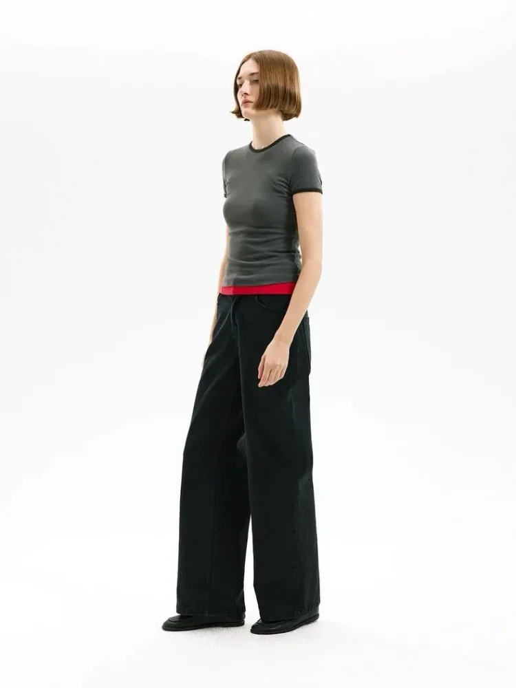 CHICMORE Kaos wanita berbahan katun campuran lembut dengan desain color block gaya kasual