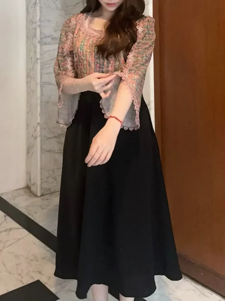 [NEW]FADFAD Gaun elegan motif bergaris dengan lengan panjang gaya baru