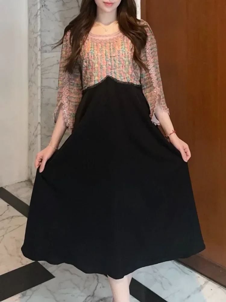 [NEW]FADFAD Gaun elegan motif bergaris dengan lengan panjang gaya baru