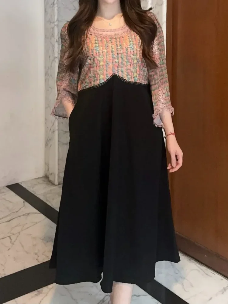 [NEW]FADFAD Gaun elegan motif bergaris dengan lengan panjang gaya baru