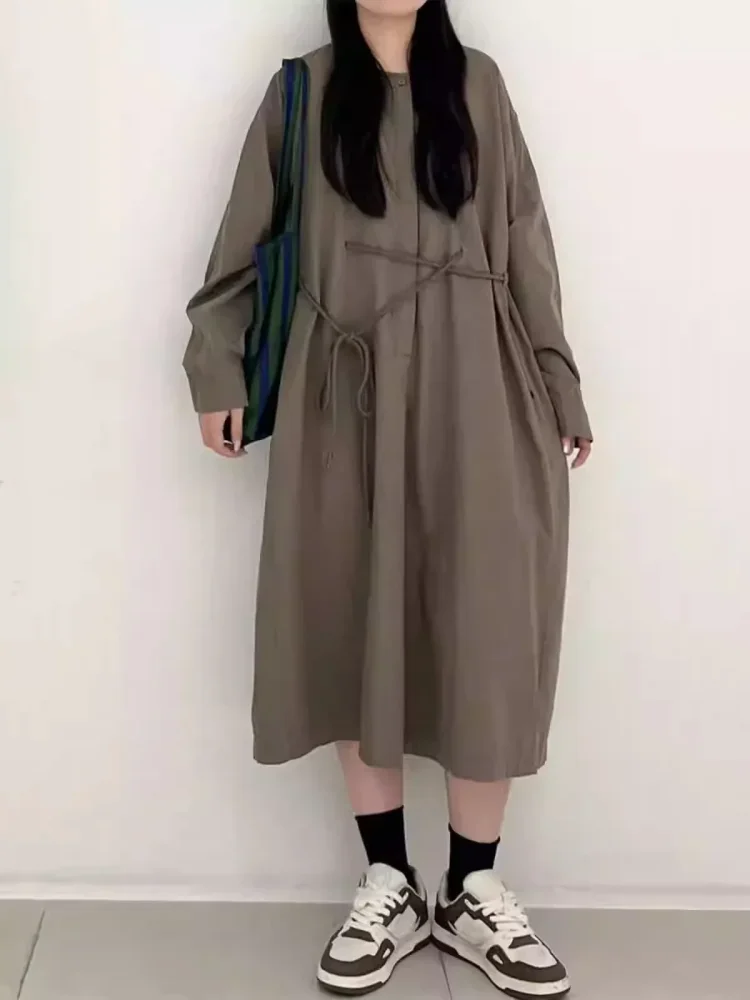 CHICMORE Gaun lengan panjang rok model a line dengan gaya kasual untuk wanita
