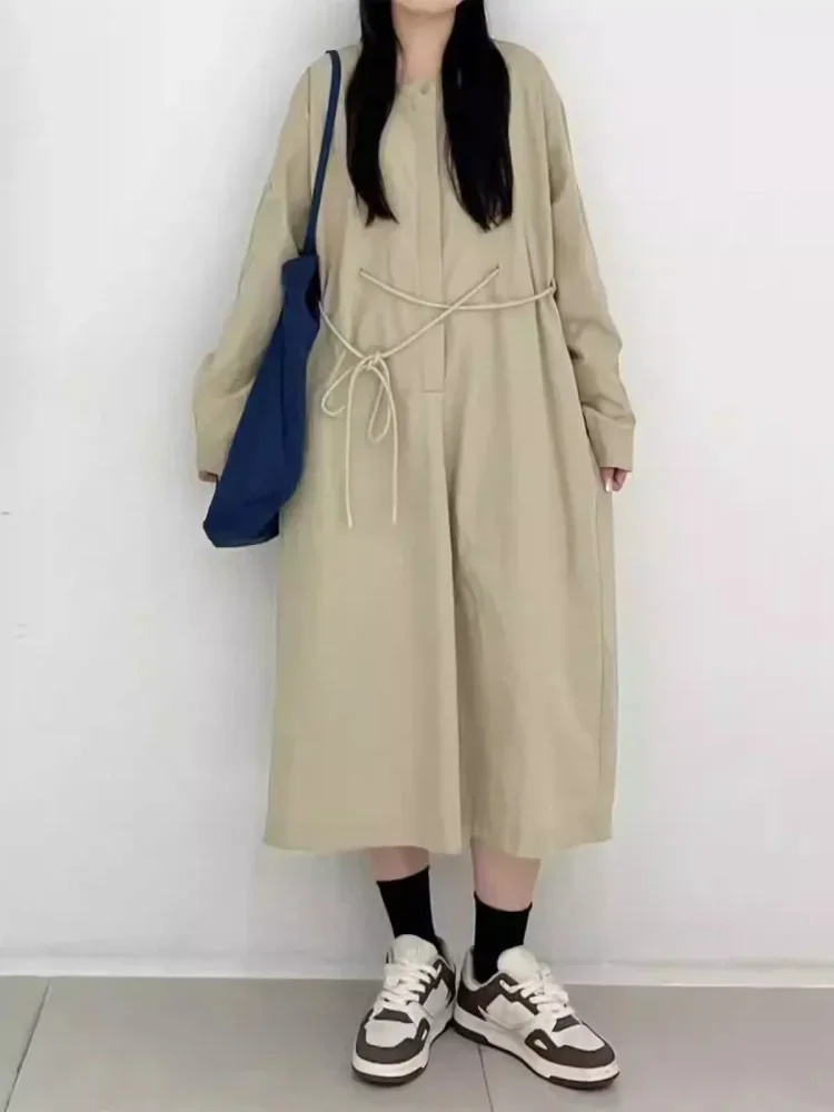 CHICMORE Gaun lengan panjang rok model a line dengan gaya kasual untuk wanita