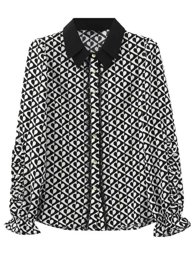 FADFAD Kemeja motif cetak baru untuk wanita feminime dengan lengan panjang gaya kasual