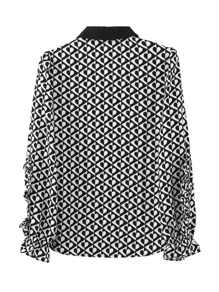 FADFAD Kemeja motif cetak baru untuk wanita feminime dengan lengan panjang gaya kasual