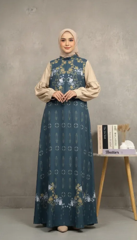 [DISKON KILAT]ASAYA Gaun elegan dengan motif posisi mode lengan panjang