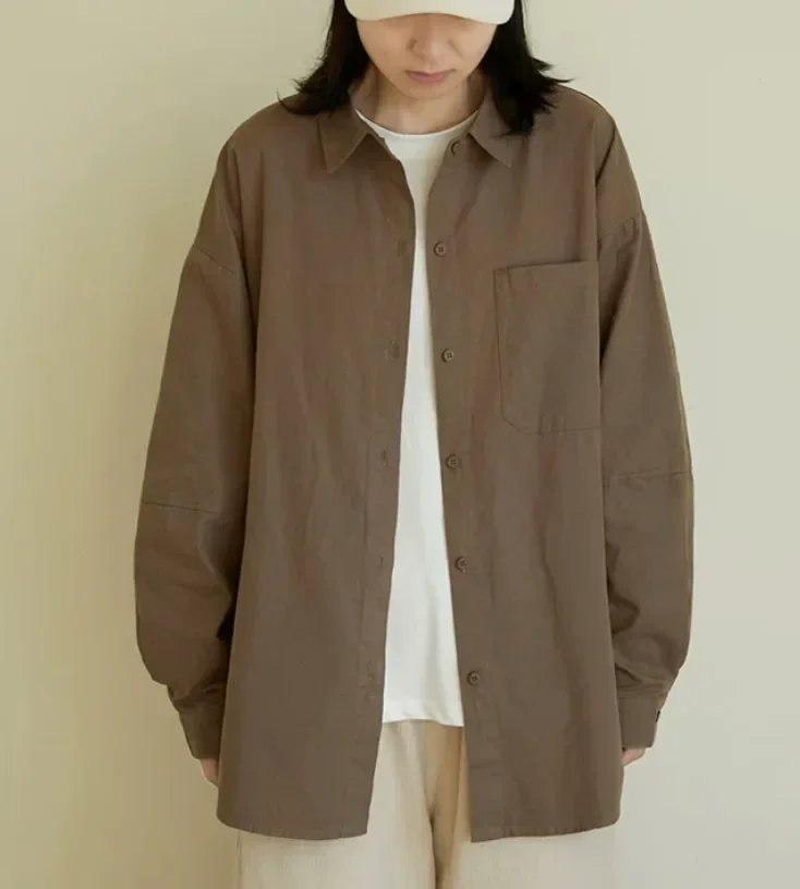 ASAYA Kemeja wanita longgar lengan panjang dengan kancing baris gaya casual