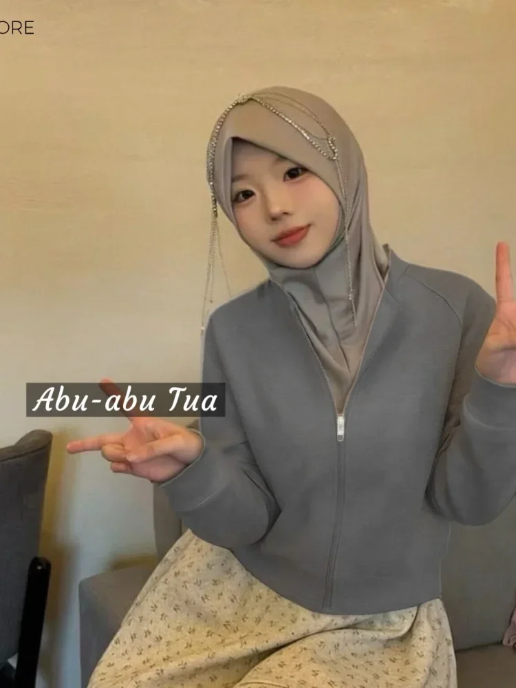 CHICMORE Atasan sweter lengan panjang dengan zipper gaya kasual untuk wanita