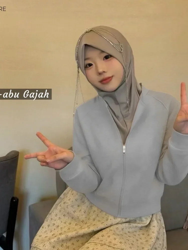 CHICMORE Atasan sweter lengan panjang dengan zipper gaya kasual untuk wanita