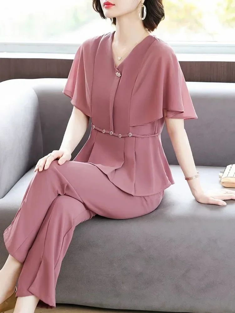 [DISKON KILAT]FADFAD Blouse wanita elegant dengan kerah v manis berlengan pendek berumbai gaya trendi