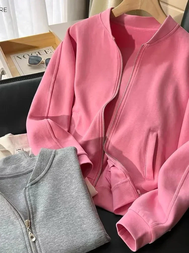 CHICMORE Atasan sweter lengan panjang dengan zipper gaya kasual untuk wanita