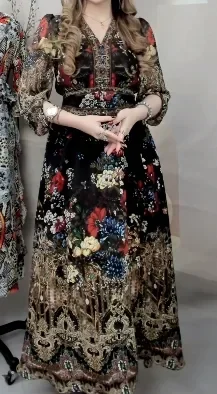[DISKON KILAT]FADFAD Gaun lengan panjang bermotif rok model a line dengan gaya kasual untuk wanita