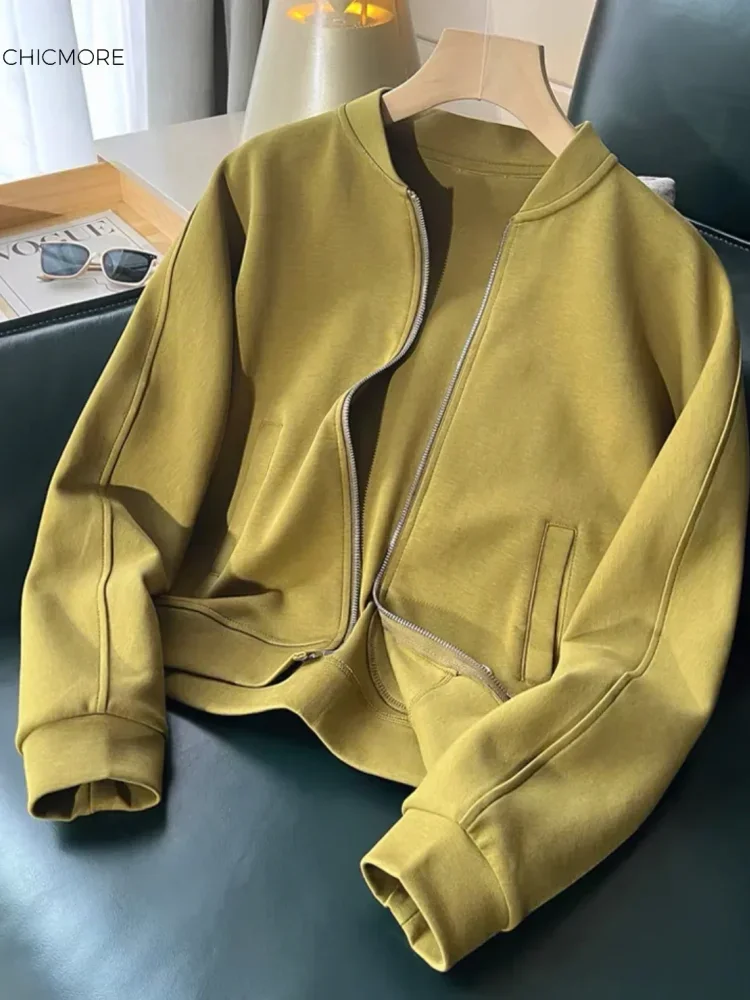 CHICMORE Atasan sweter lengan panjang dengan zipper gaya kasual untuk wanita