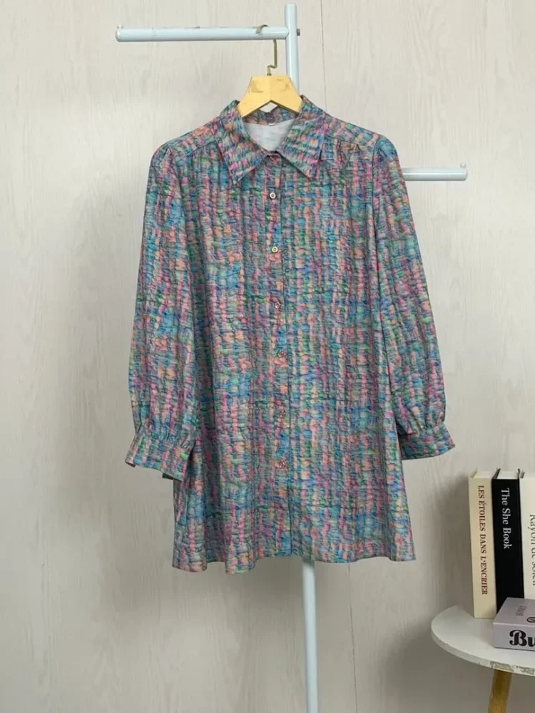 [DISKON KILAT]ASAYA Atasan kemeja lengan panjang  elegan longgar kasual cetak