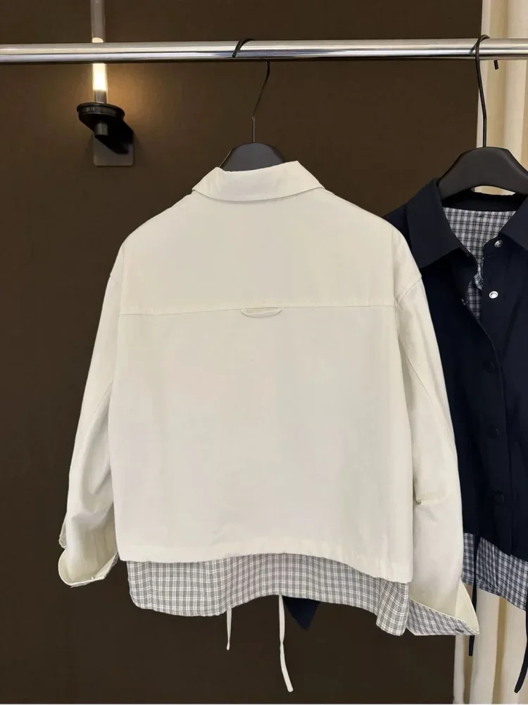 CHICMORE Kemeja wanita lengan panjang model terbaru dengan kerah polo motif kombinasi kekinian